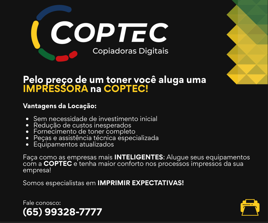 Pelo preço de um toner você aluga uma IMPRESSORA na COPTEC!